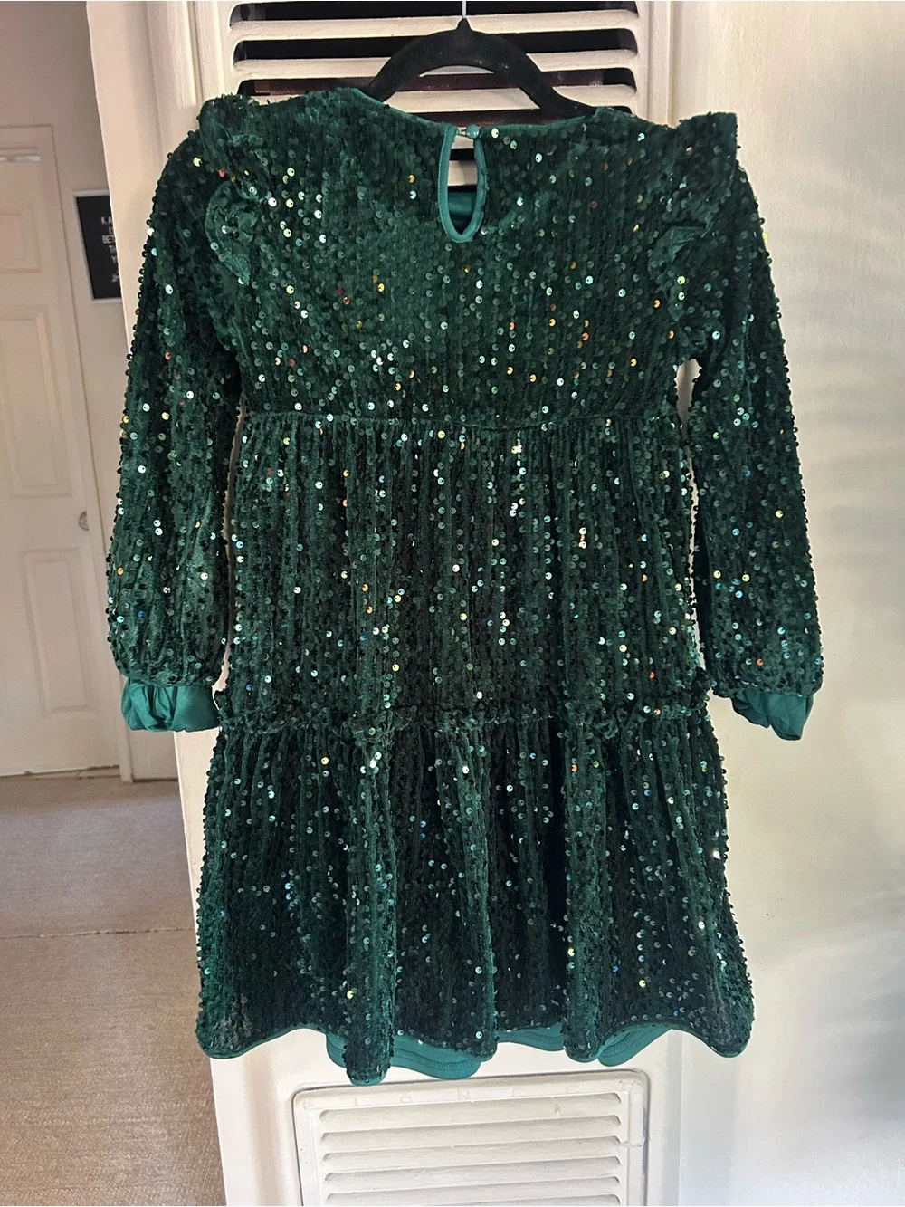Annabelle Dark Green Sequin Tiered Long-Sleeve Dress